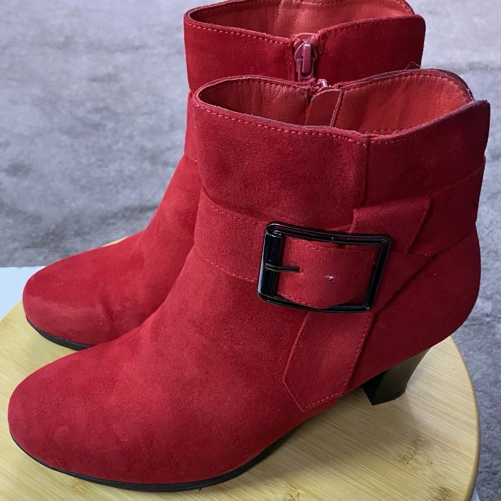 mysoft Women's Red Booties Chunky Heel, Great Cond. Zipper Ankle Boots US 9.5‎